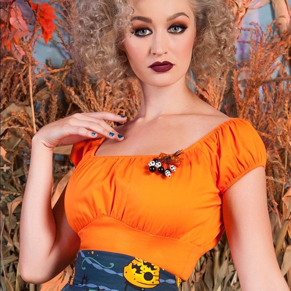 Pinup Girl Clothing Orange Peasant Top